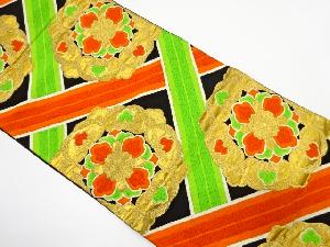 アンティーク　斜め格子に華紋織り出し袋帯（着用可）